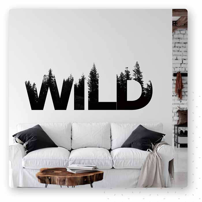 Nowoczesna fototapeta z napisem WILD z motywem lasu